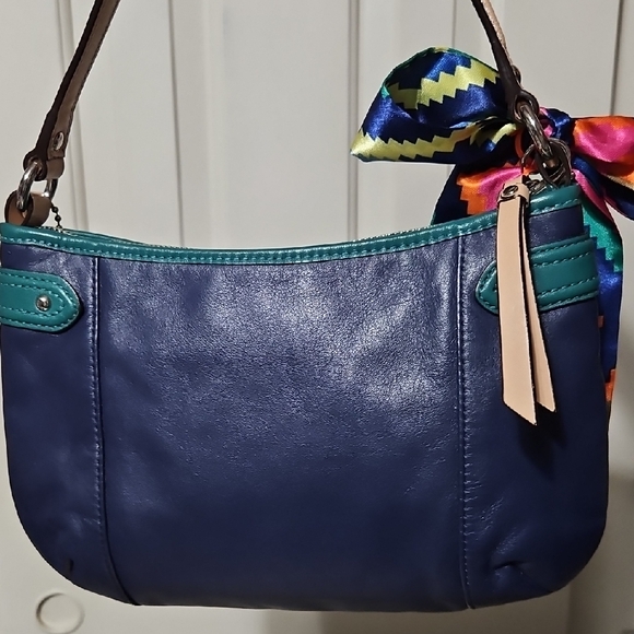 Coach EUC SPECTATOR Dark Blue Leather Shoulder Bag with Scarf and Charm - Picture 3 of 12